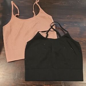Bozzolo Black and Pink Fitted Crop Camisoles